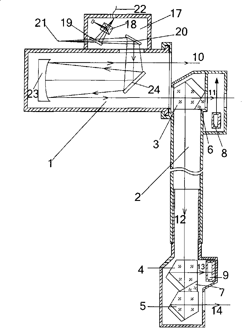 Device for detecting wide distance light beam parallelism