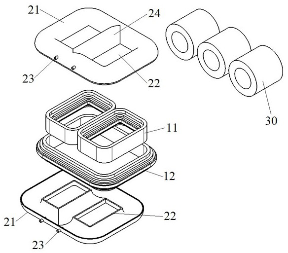 Transformer with amorphous iron core with circular section and protective box