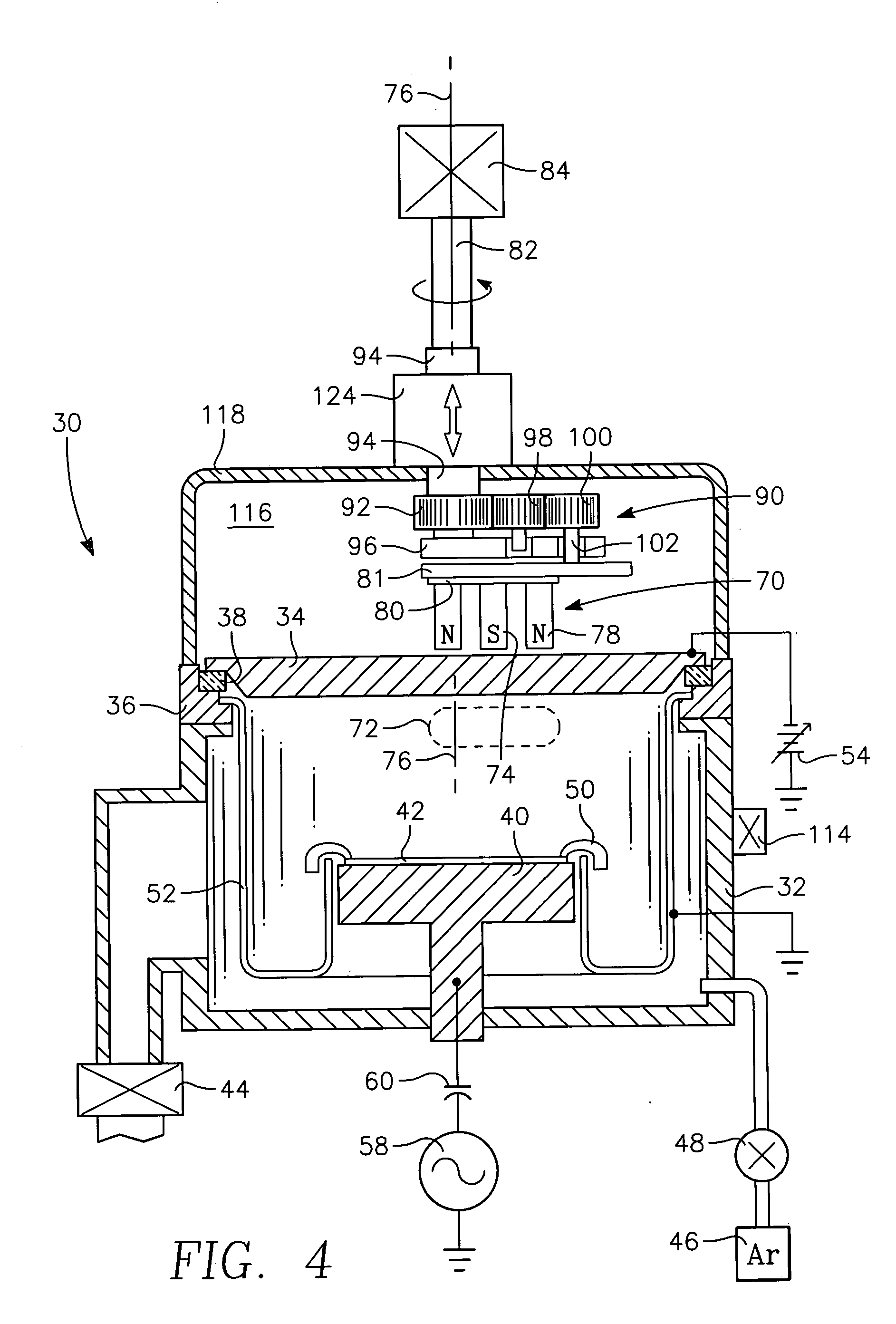 Mechanism for varying the spacing between sputter magnetron and target