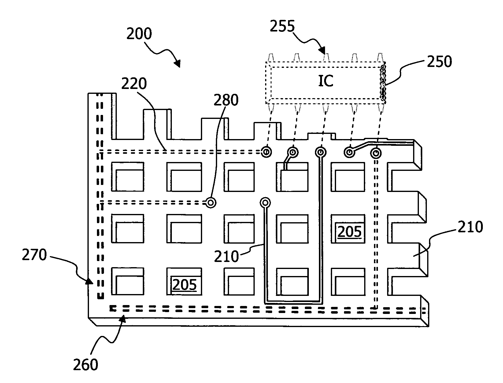 Electronic component connection support structures including air as a dielectric