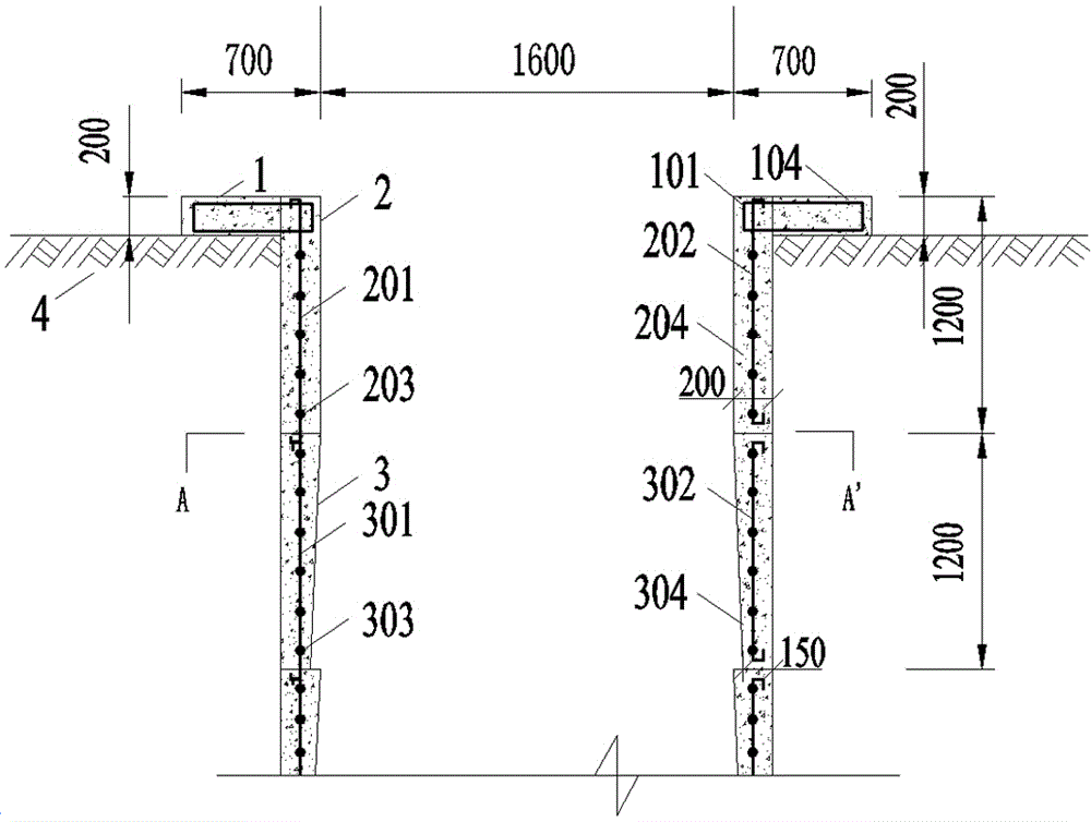 Cast-in-situ dado structure for manually excavated pile and construction method