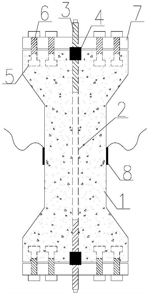 Test device for axial tension load applied by concrete member