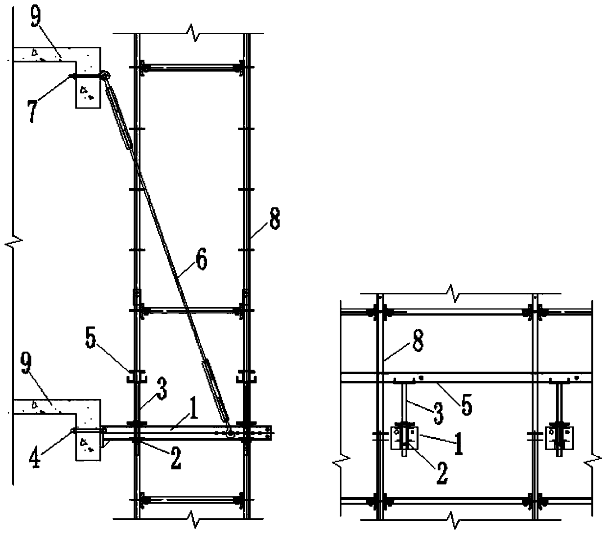 Ring lock type double-row outer scaffold cantilever structure and construction method thereof