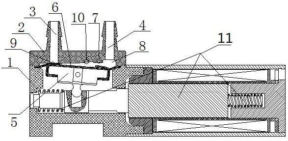 Dead-volume-free rocker arm two-way electromagnetic valve