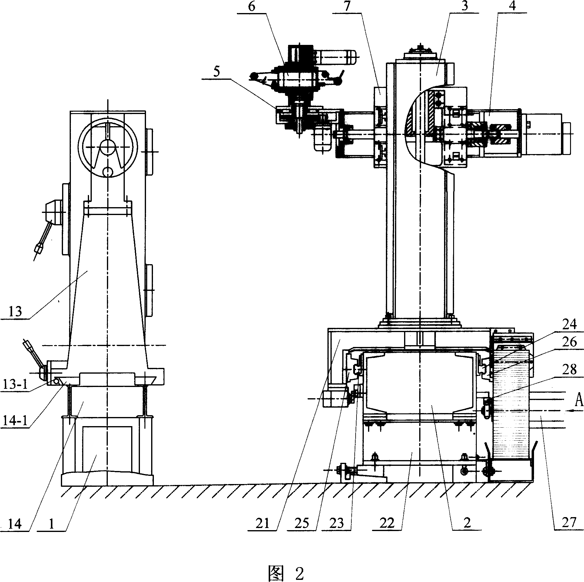 Six-coordinate linkage fibre wrapping machine