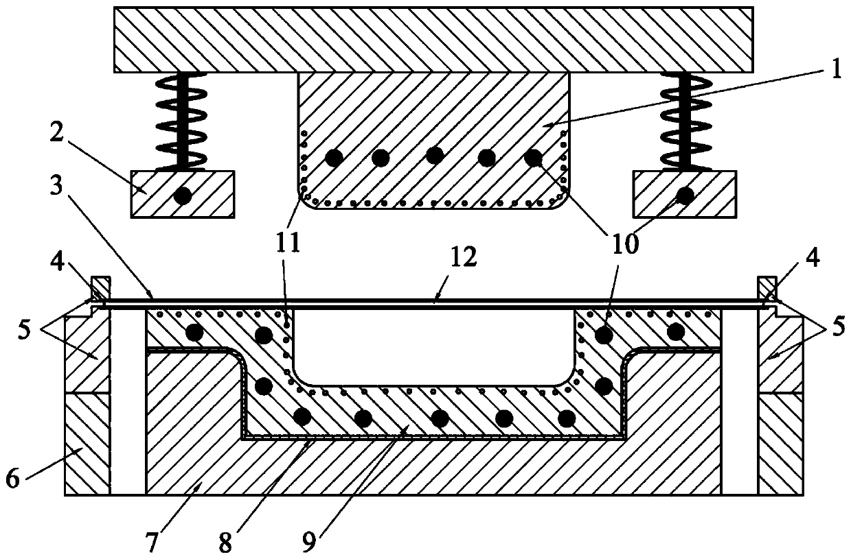 Fiber-metal composite laminate, forming die therefor and forming method