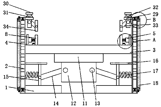 Bottom support device for a battery box of a new energy automobile