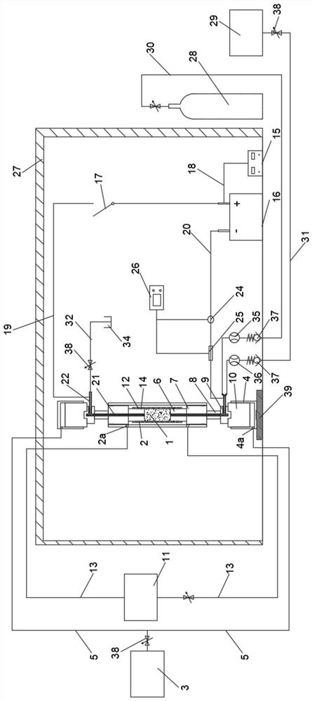 Two-phase seepage test device for high-voltage electrical pulse in-situ permeability-enhancing gas-bearing reservoir