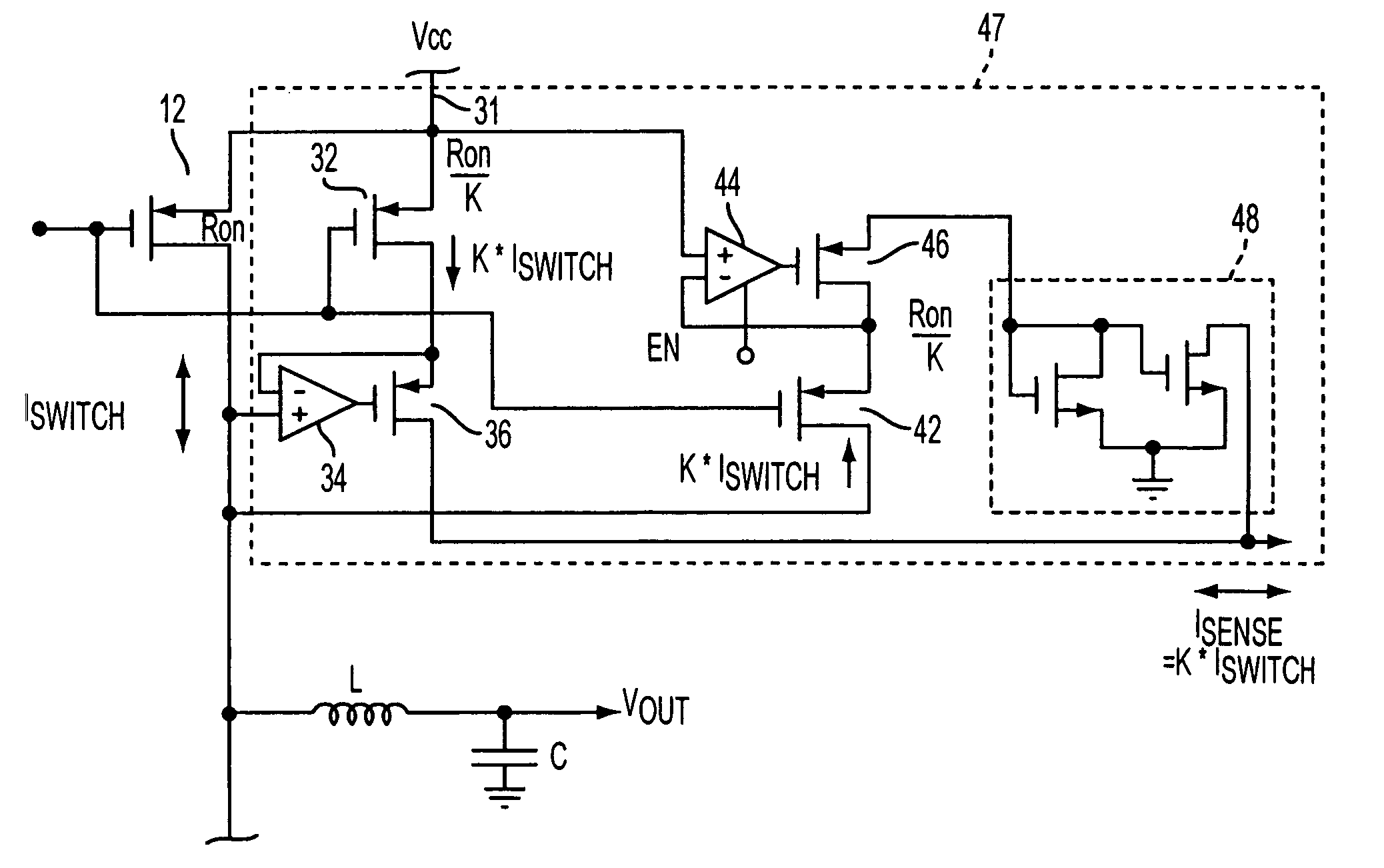 Method and apparatus for performing lossless sensing of positive and negative peak inductor currents in a high side switch