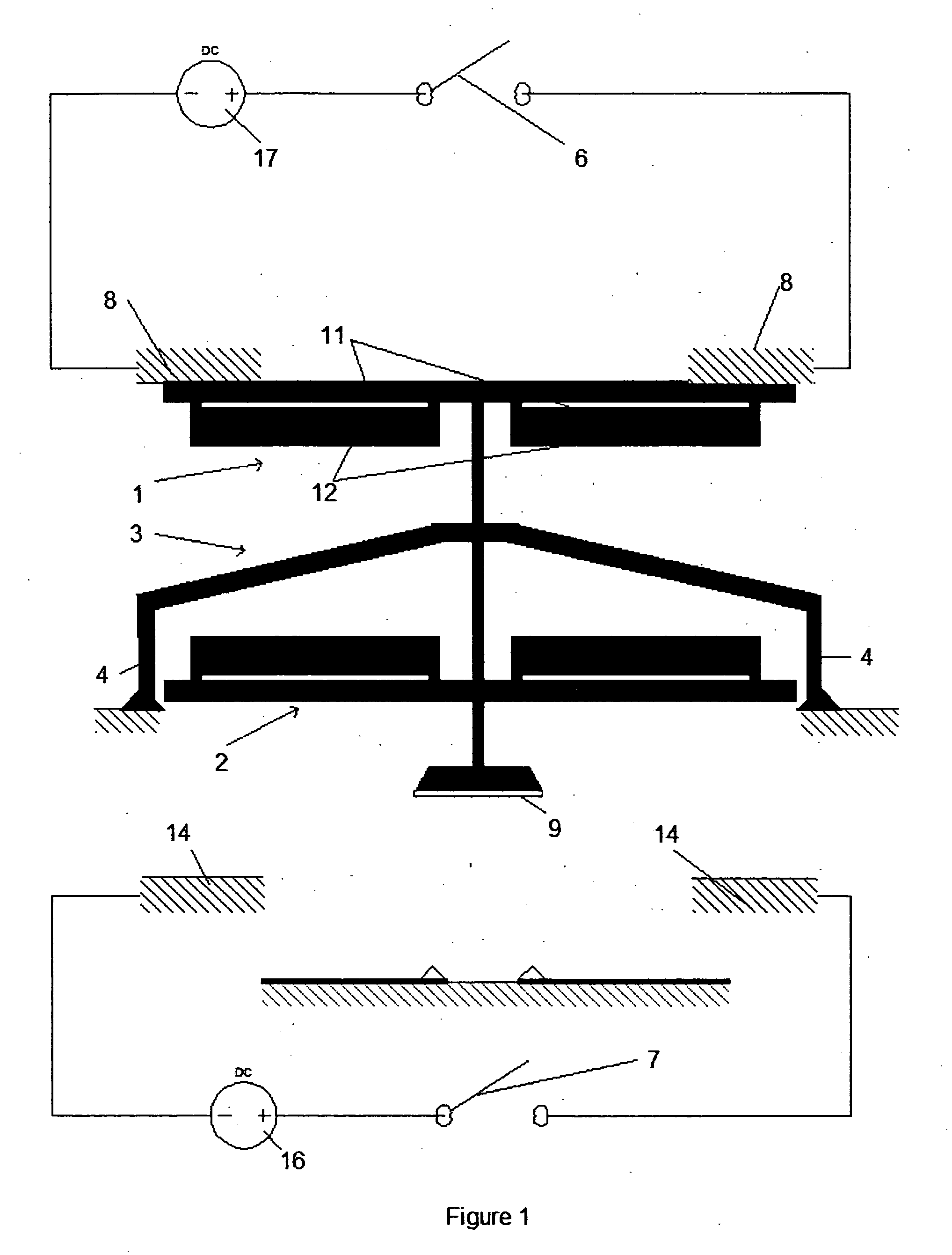 MEMS switch with bistable element having straight beam components