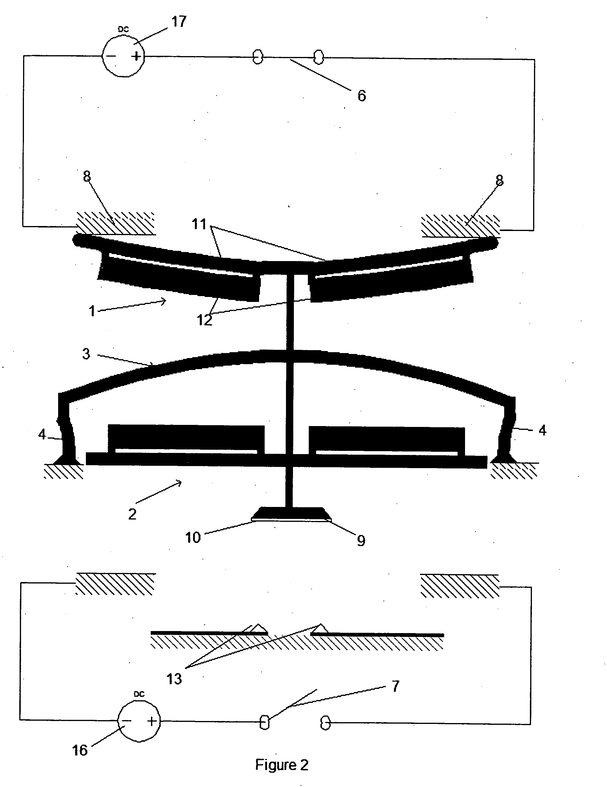 MEMS switch with bistable element having straight beam components