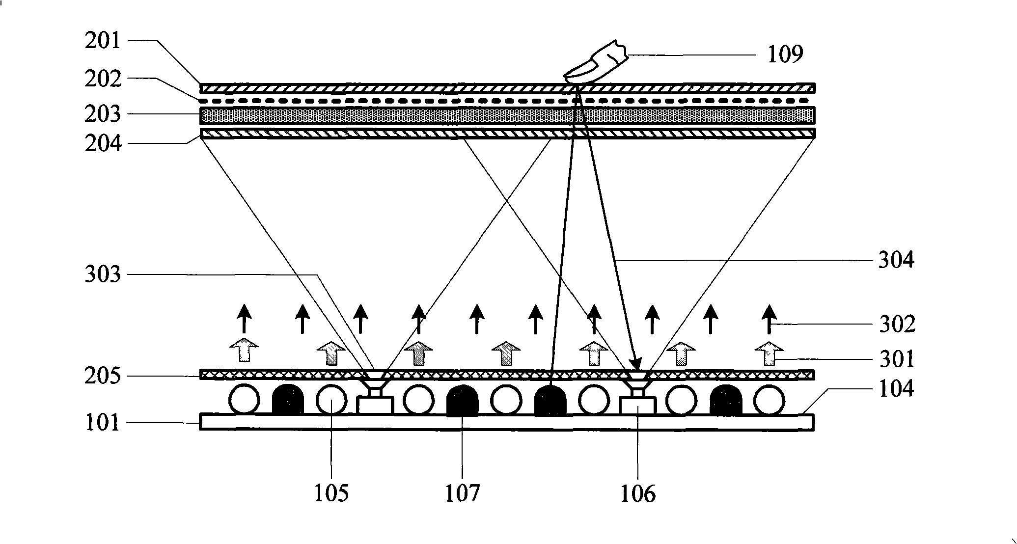 LCD module group embodying touch detection device