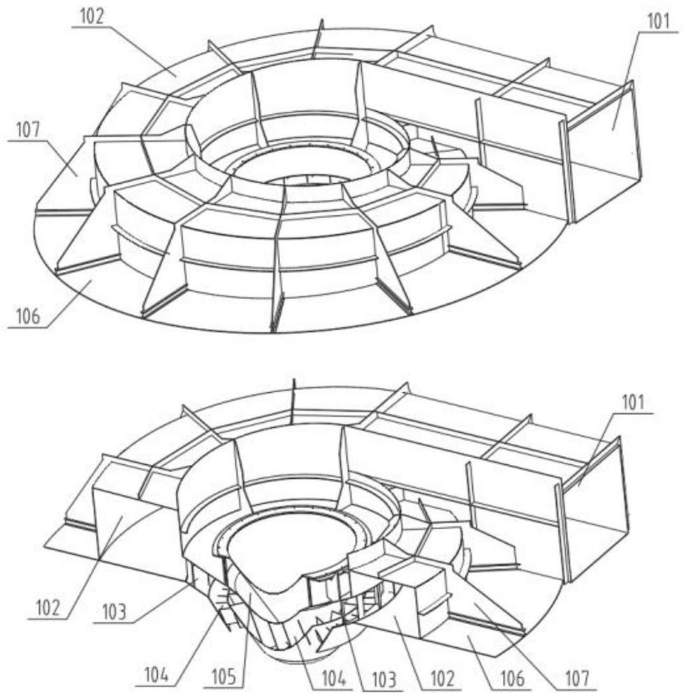 Gas distribution device with spiral structure