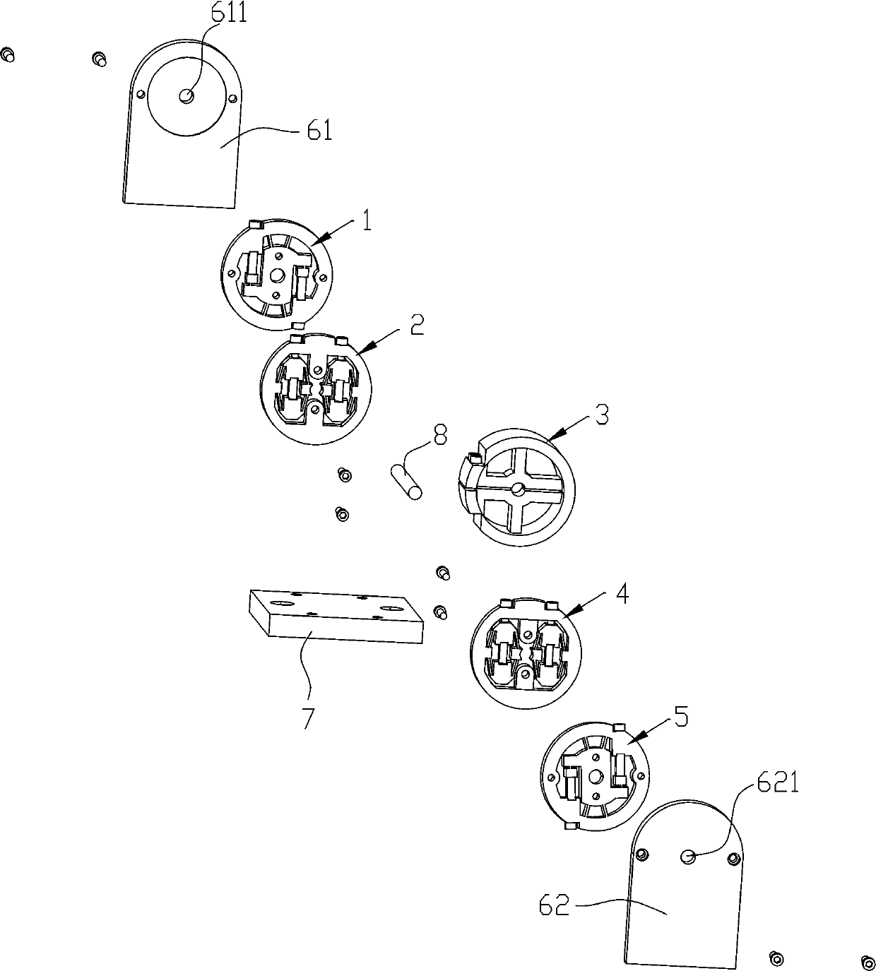 Piezoelectric inchworm rotating motor