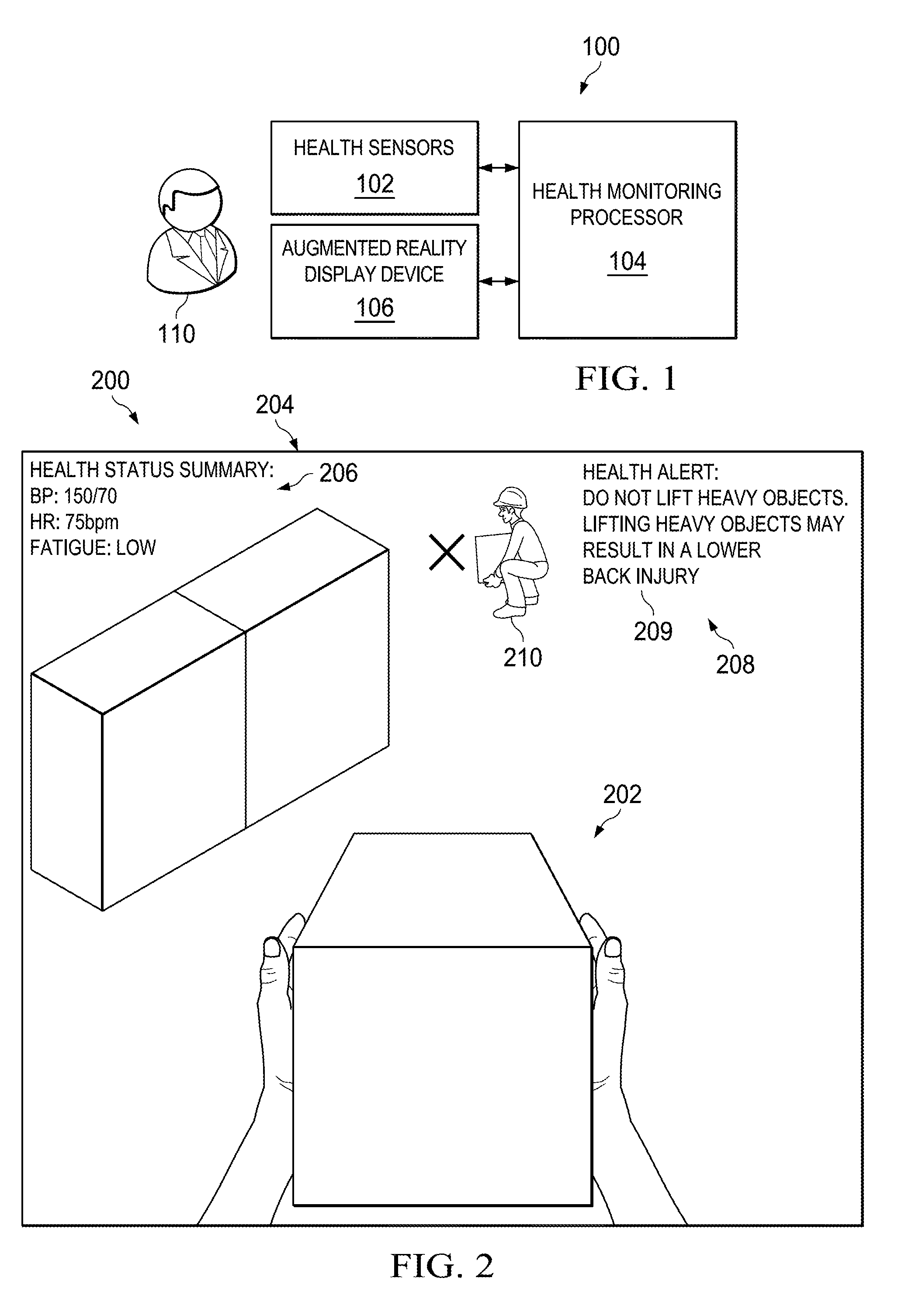 Systems, Computer Medium and Computer-Implemented Methods for Providing Health Information to Employees Via Augmented Reality Display