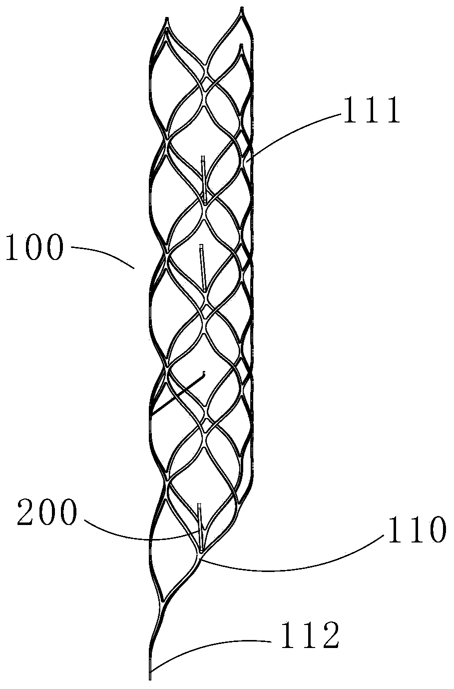 Thrombus-taking bracket equipped with barbs in silk screen crossed positions