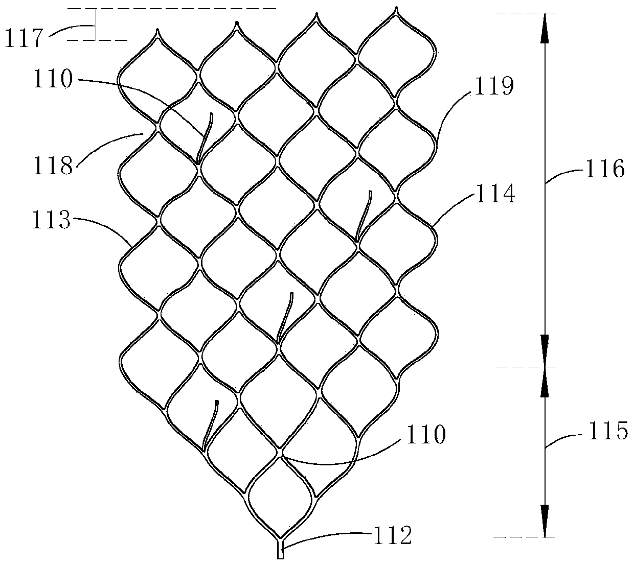 Thrombus-taking bracket equipped with barbs in silk screen crossed positions