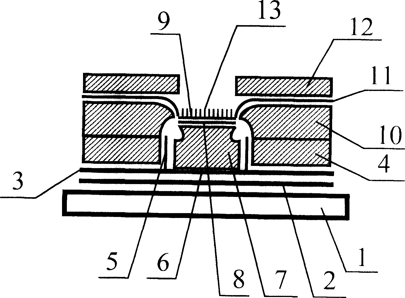 Flat-panel display device with two-side recess internal-cathode gate modulation structure and its preparing process