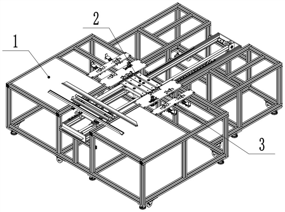 Double carrying position transfer and separation frame feeding device and feeding method thereof