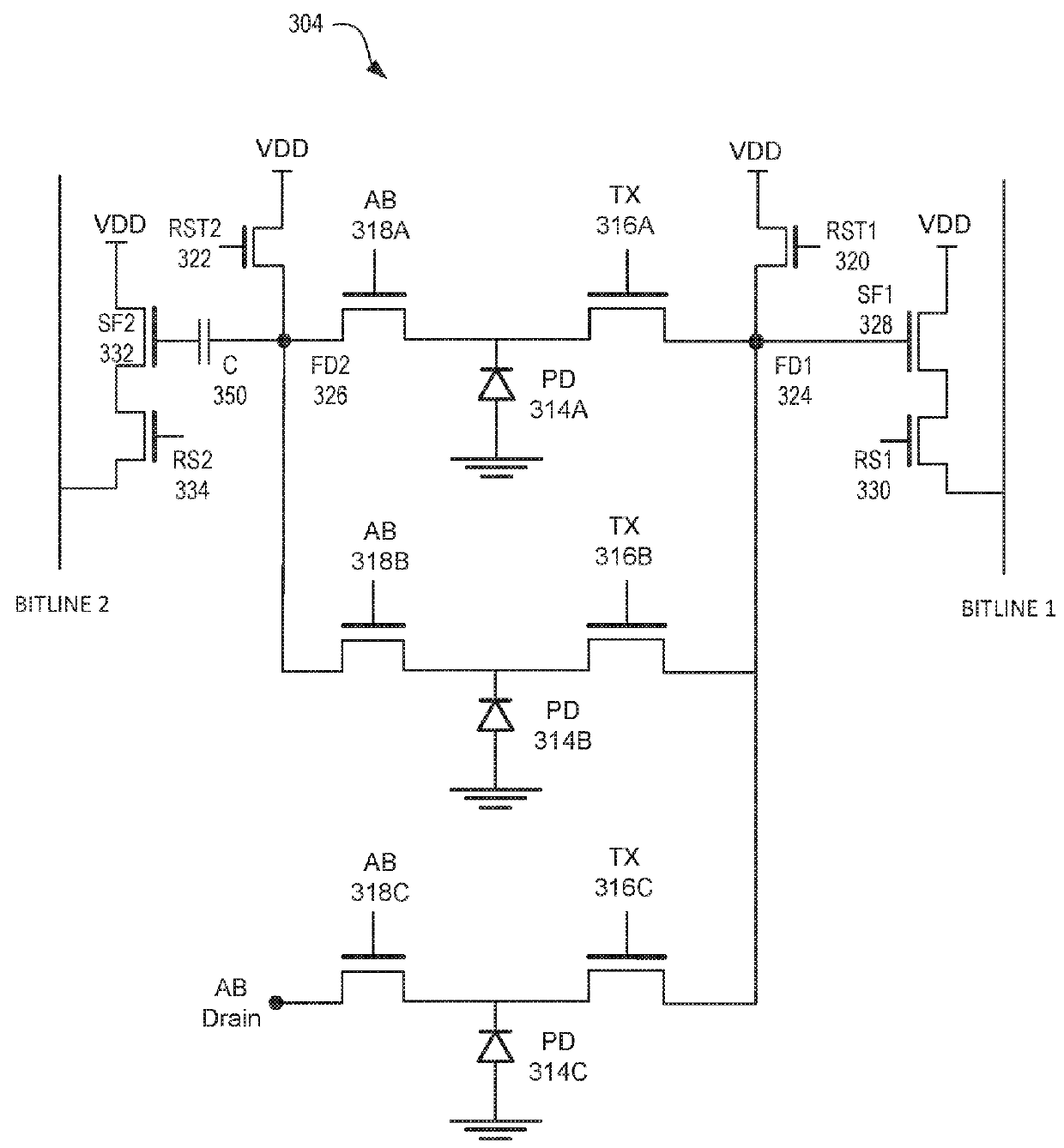 CMOS image sensor with dual floating diffusions per pixel for flicker-free detection of light emitting diodes