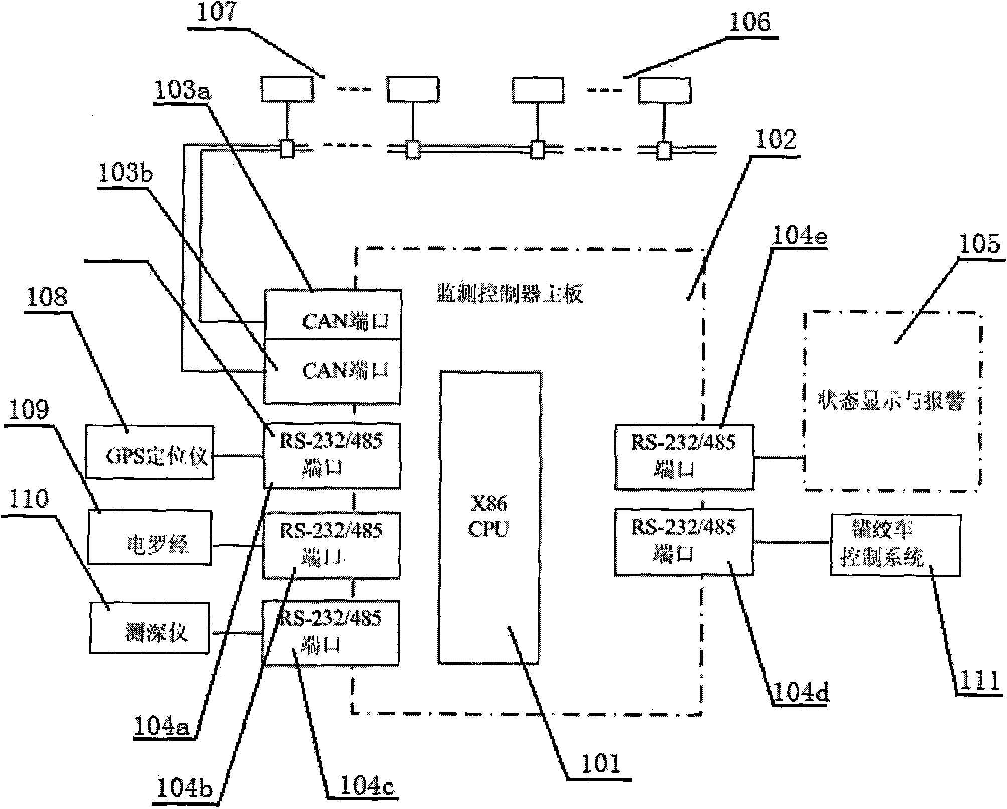 Method for monitoring anchor position and anchor line status of floating-crane anchor winch