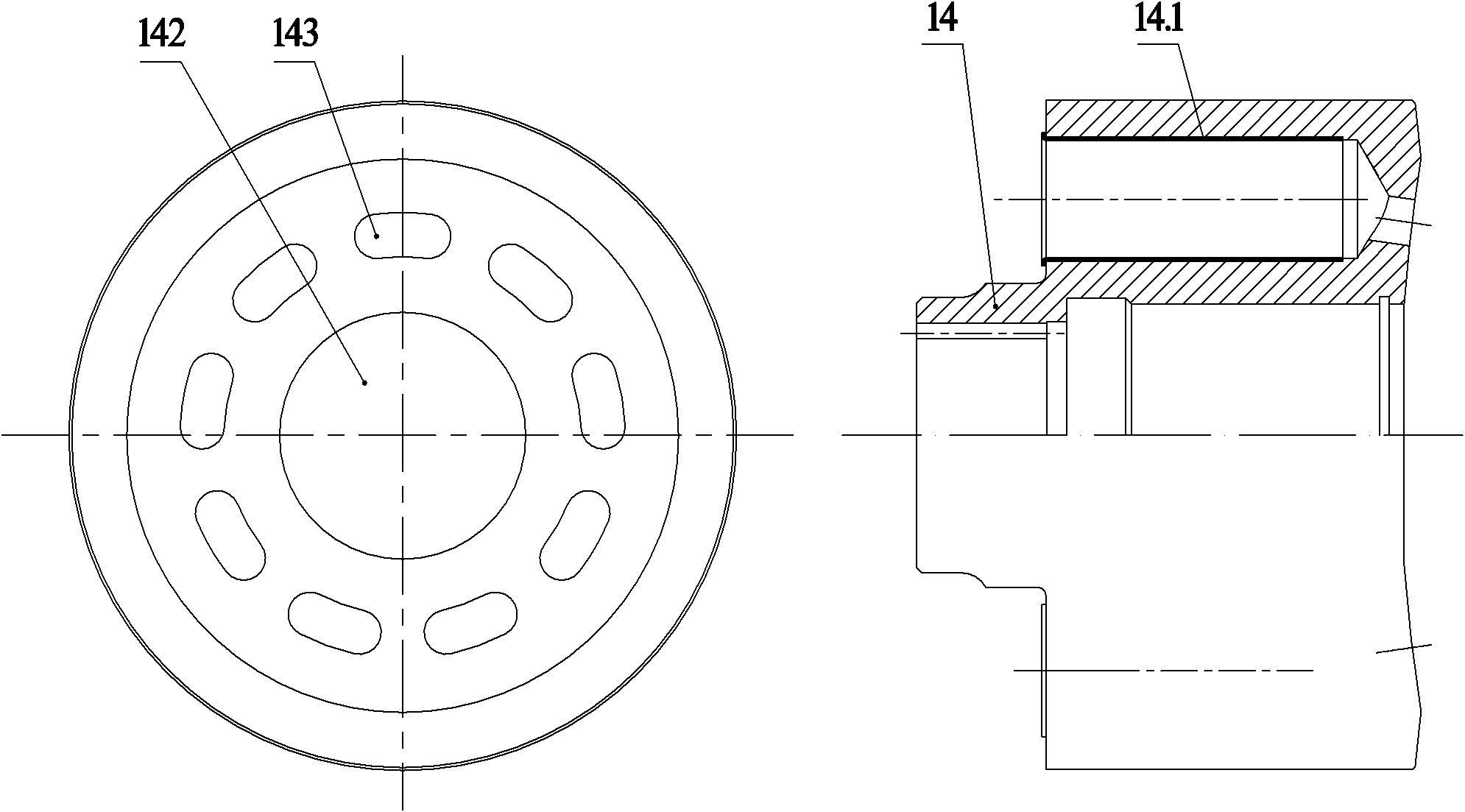 Pure water hydraulic through-shaft type spherical distribution axial plunger pump