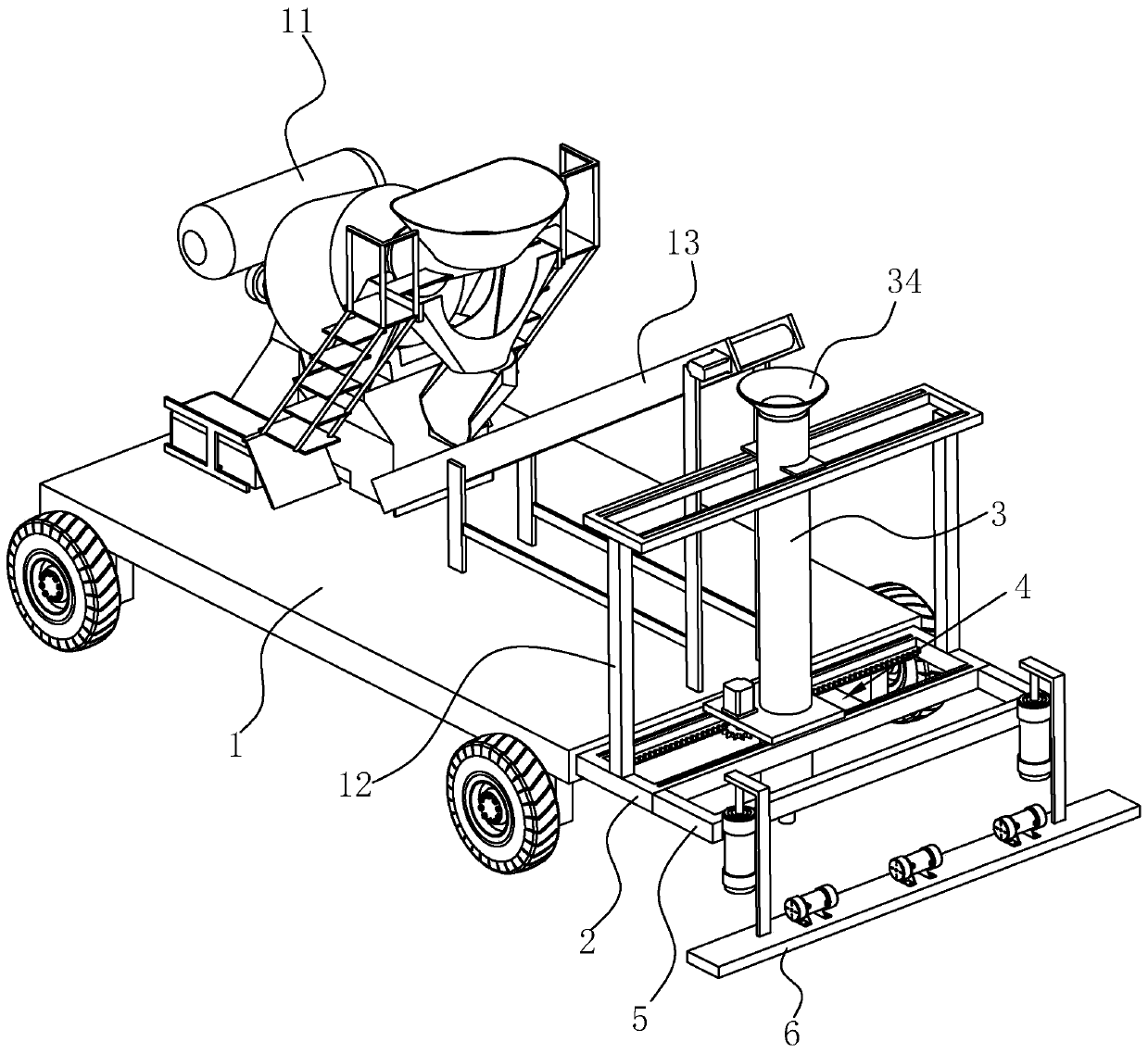 Cement laying device for mountainous road with flat laying function