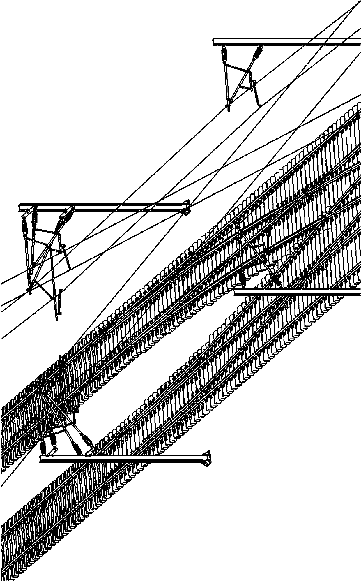 Construction method for erecting electrified railway uplink and downlink crossover contact net