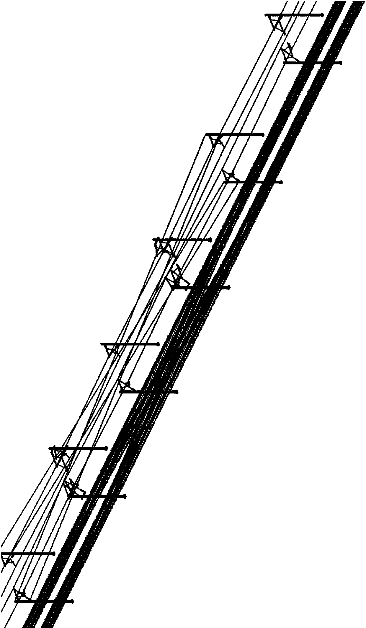 Construction method for erecting electrified railway uplink and downlink crossover contact net