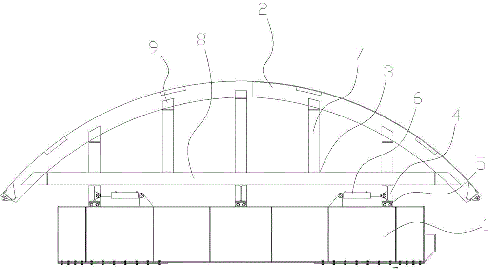 Adjustable top template device for full-automatic hydraulic concrete lining steel template trolley