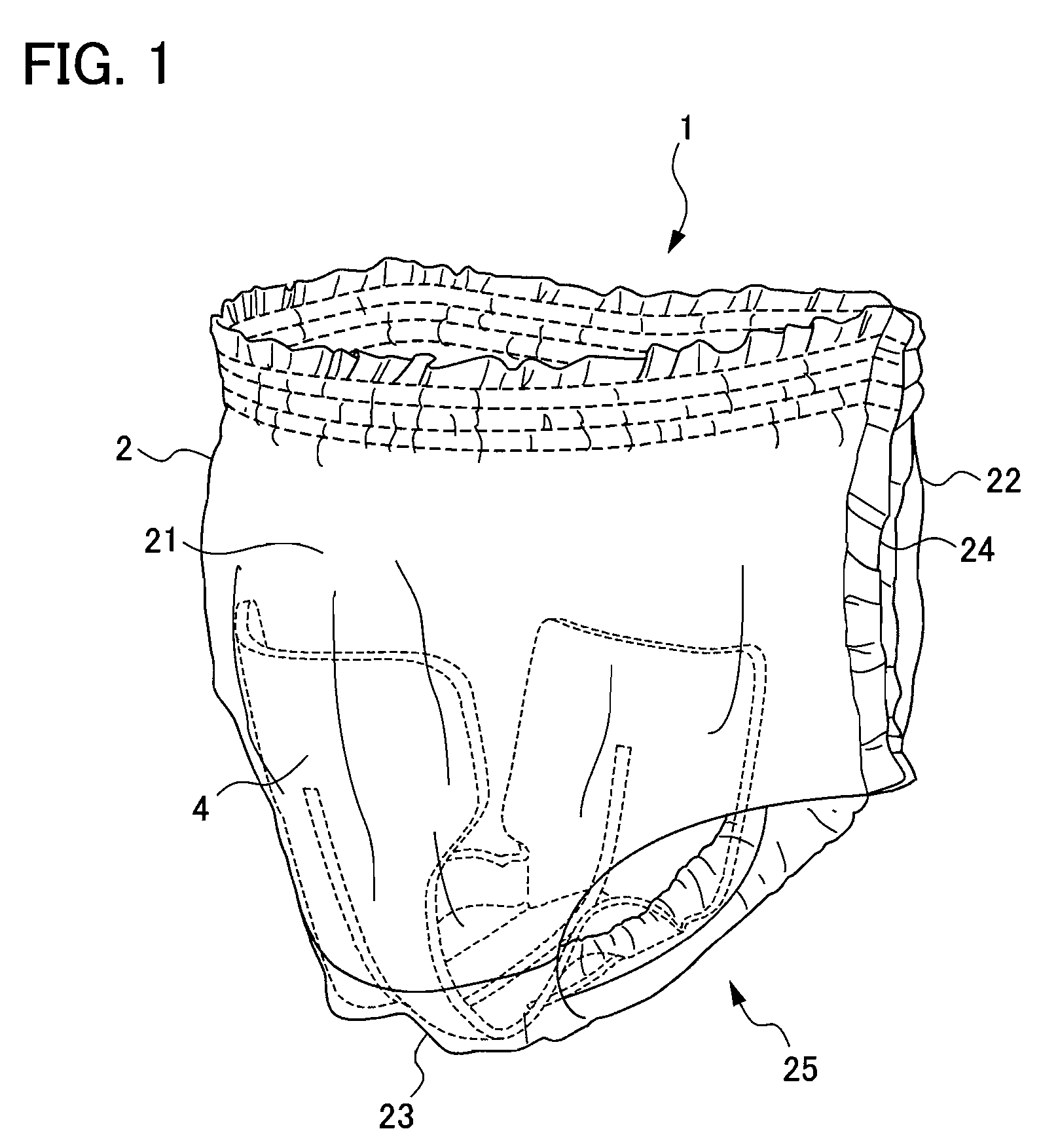 Absorbent article having spaced narrow width sections