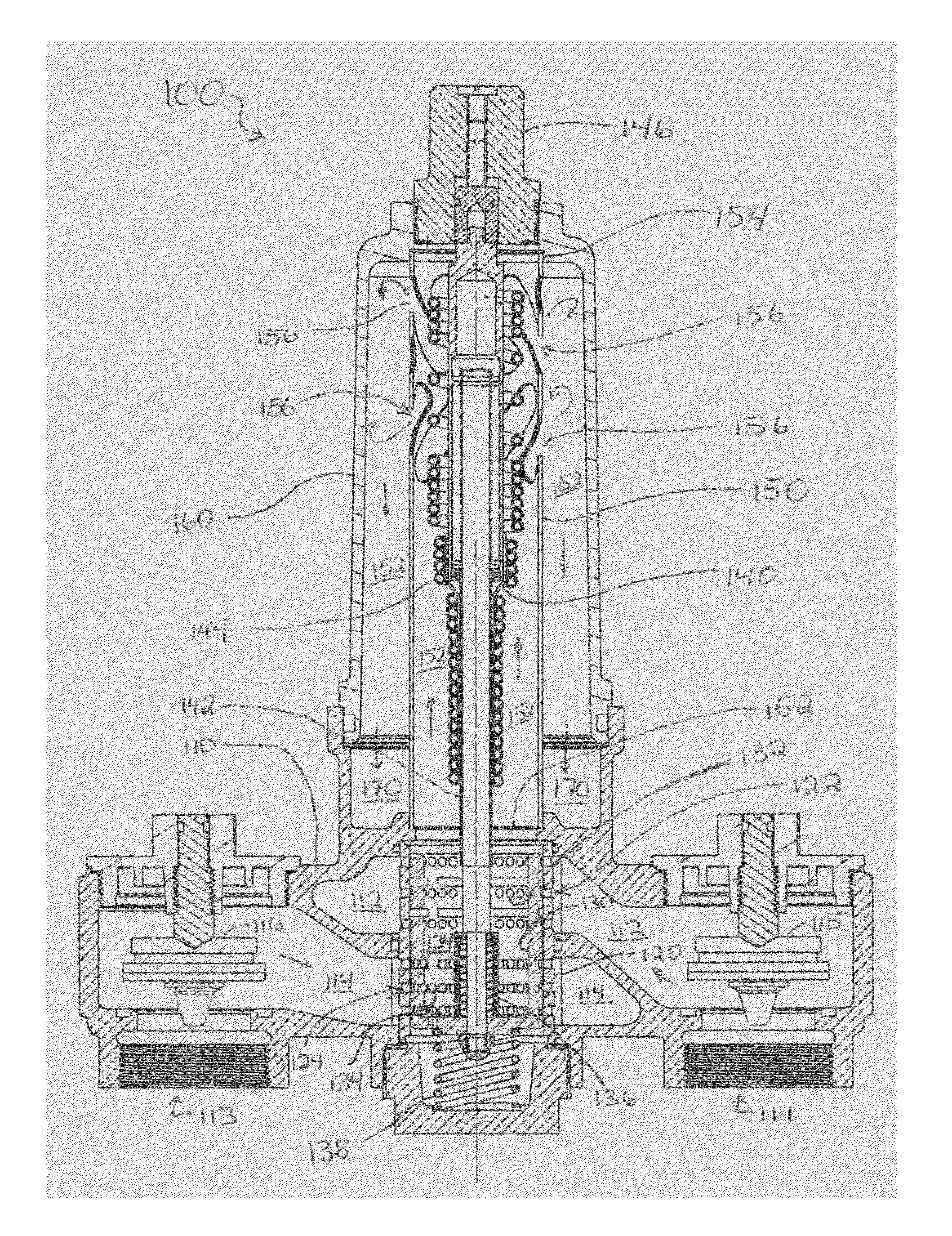 Methods and apparatus for creating turbulence in a thermostatic mixing valve