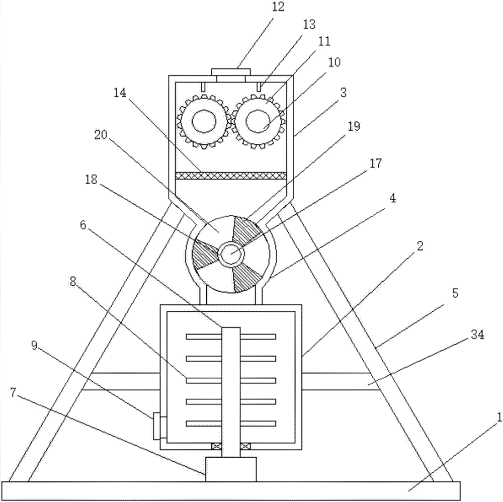 Quantitative building coating particle crushing and mixing integrated device