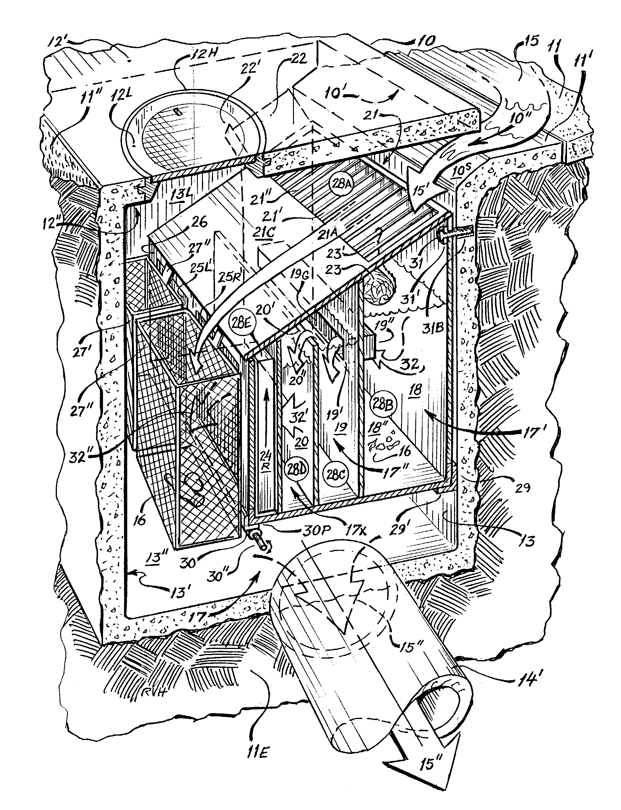 Stormdrain curb-inlet multi-stage filtration-unit