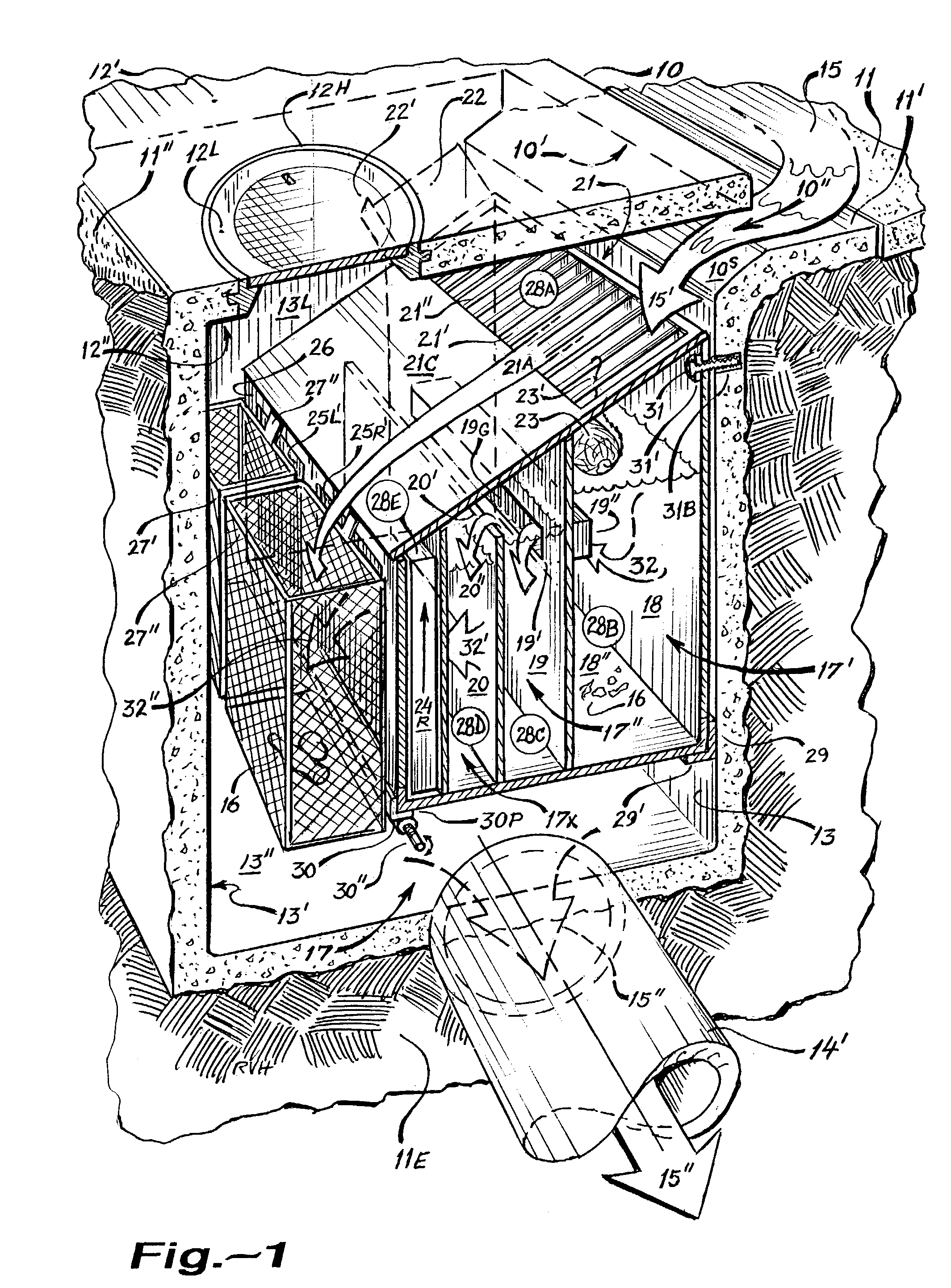 Stormdrain curb-inlet multi-stage filtration-unit