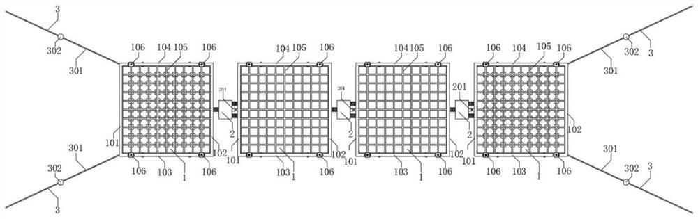 Multi-modular oyster breeding pasture and raft type wave energy integration device suitable for deep and far sea