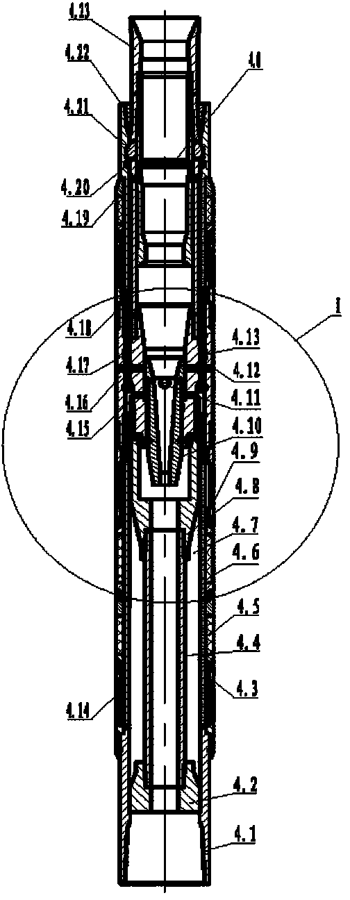 Top well cementation method and device for self-communicated double-process screen pipe