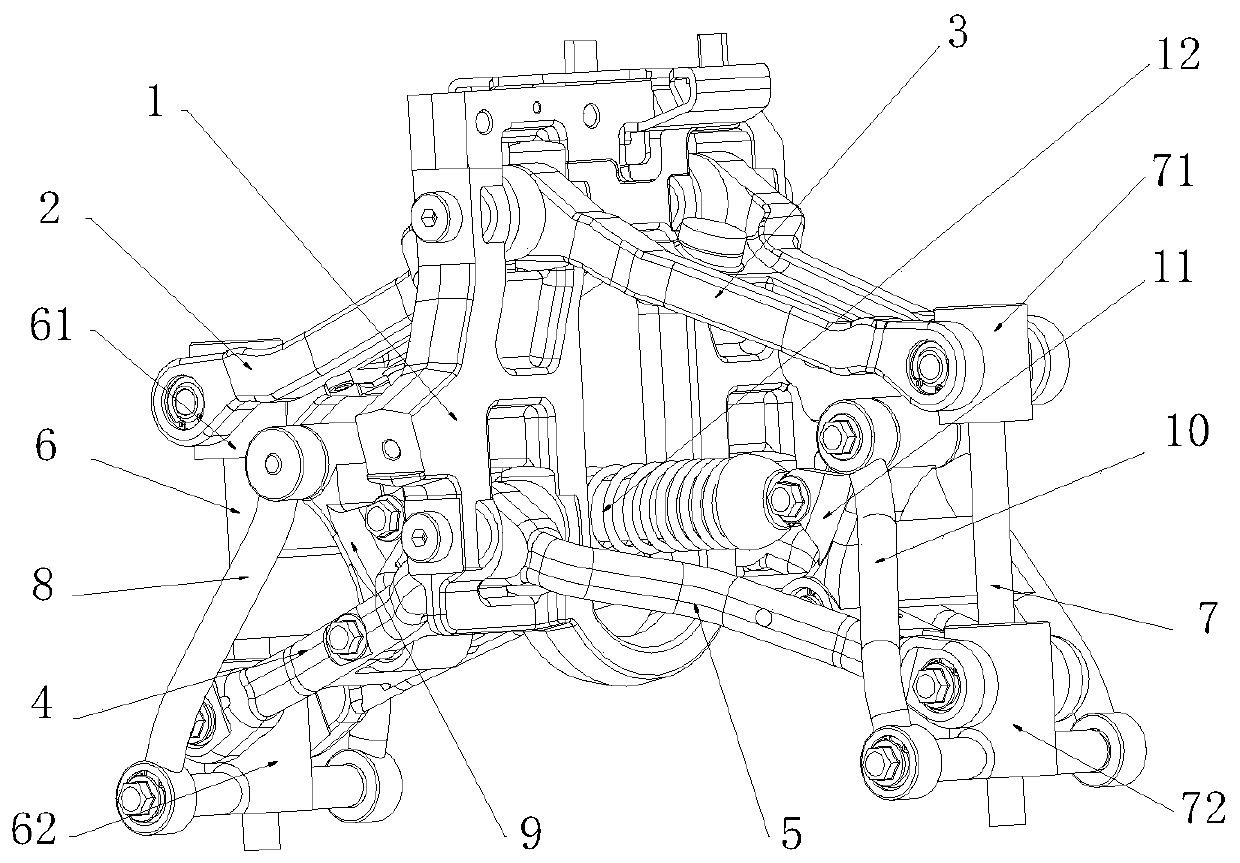 Inverse tricycle composite multi-connecting rod damping mechanism