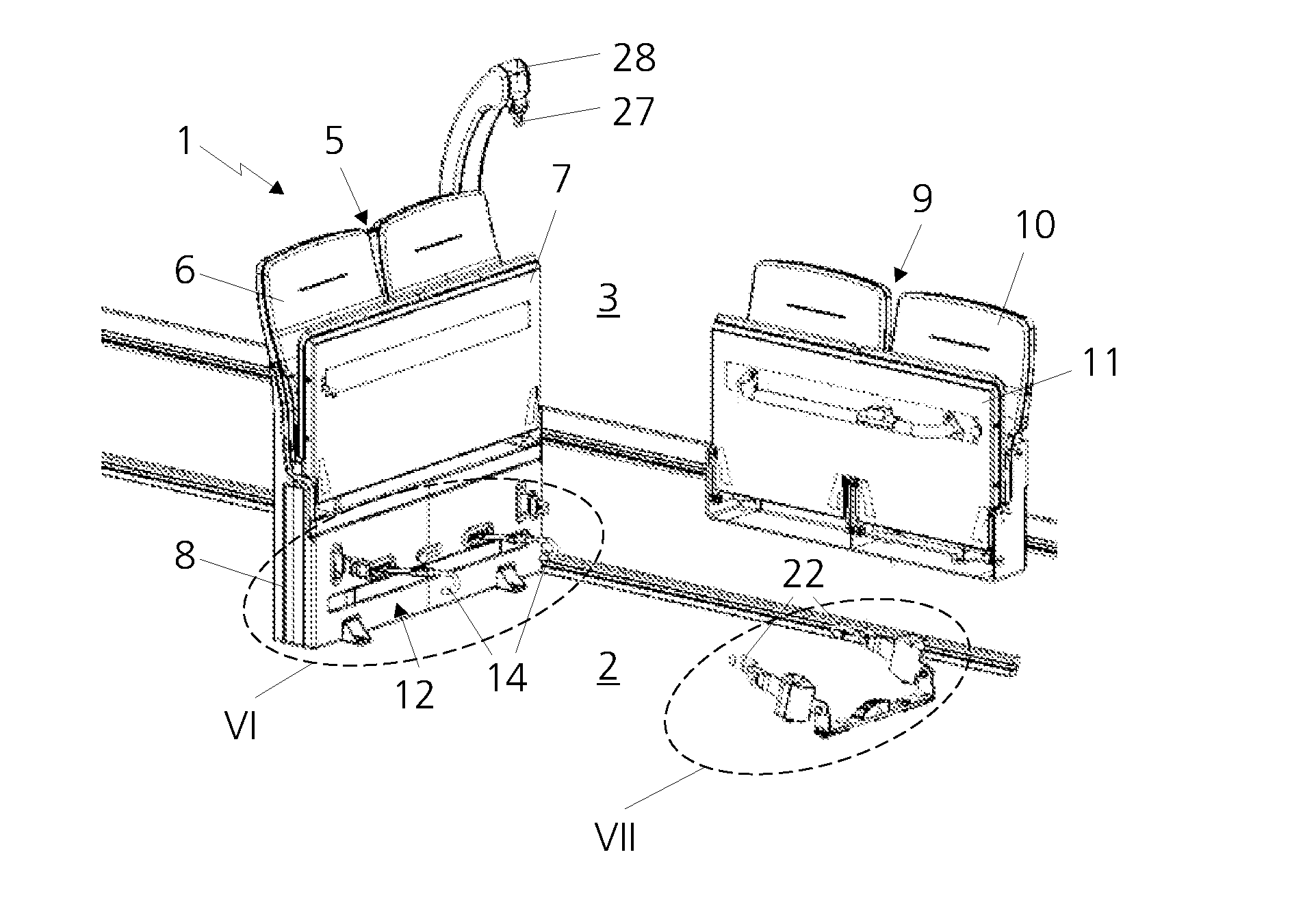 Double folding seat for a vehicle