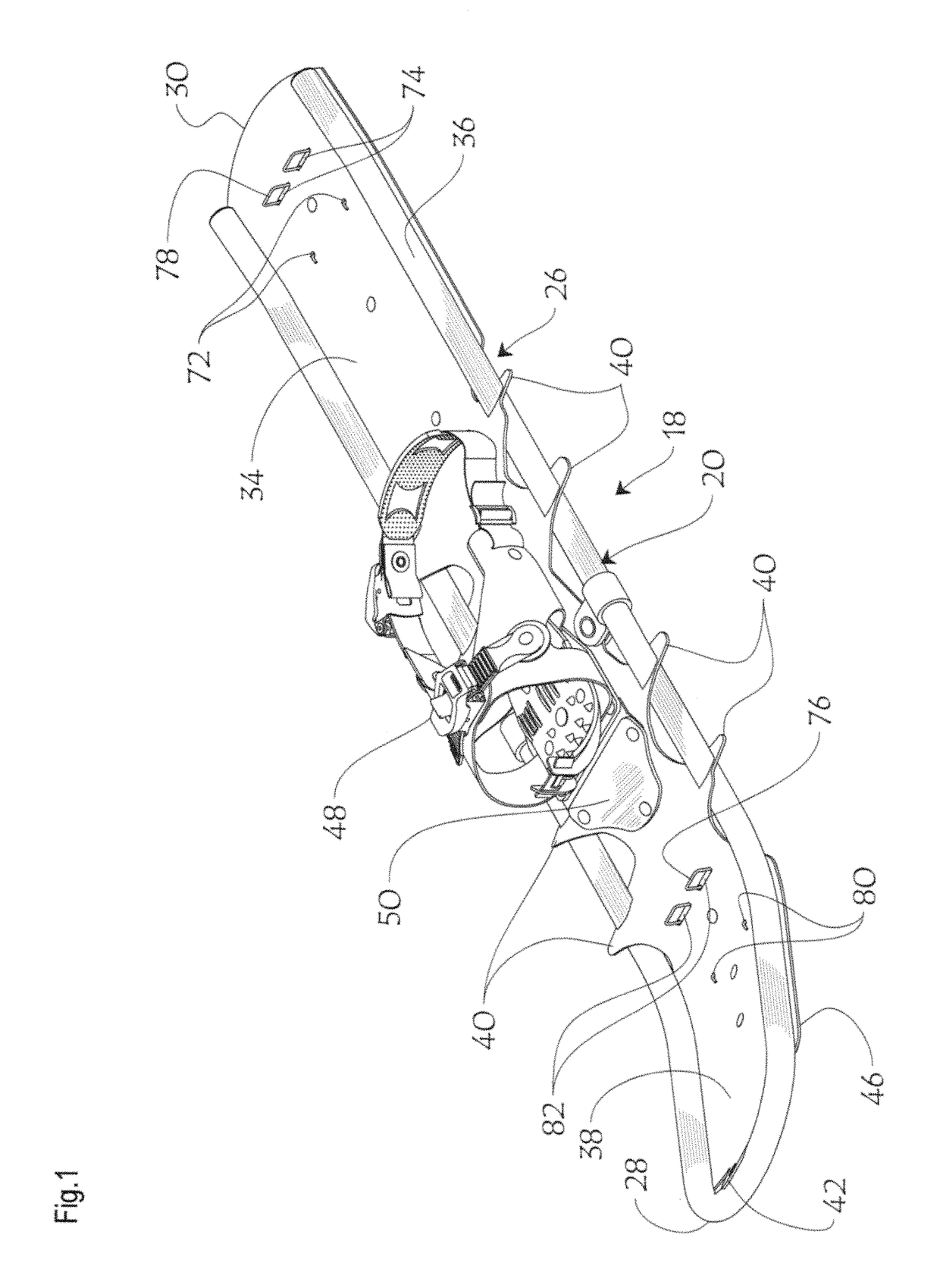 Snowshoe-ski kit and method of adjusting the effective traction coefficient on a snowshoe-ski