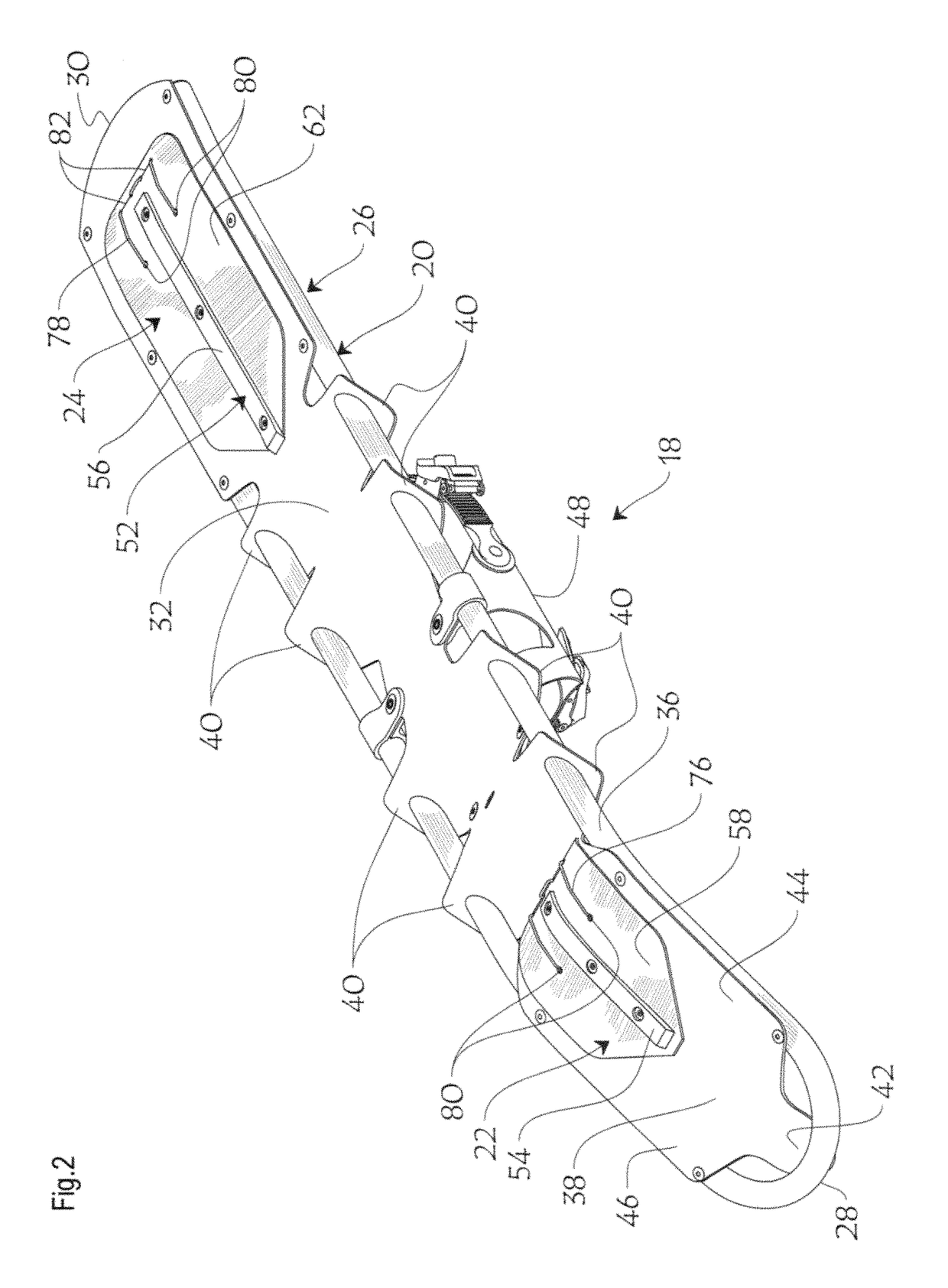 Snowshoe-ski kit and method of adjusting the effective traction coefficient on a snowshoe-ski