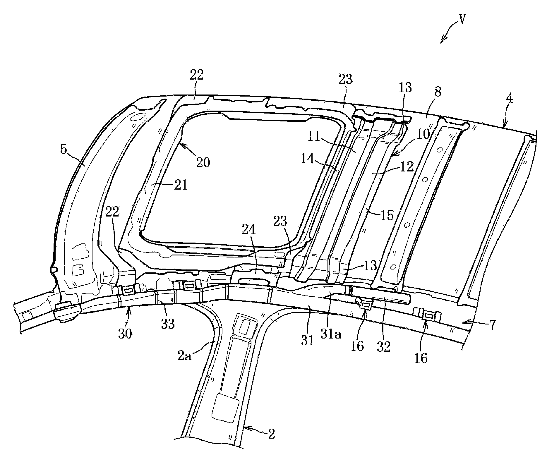 Upper vehicle-body structure of vehicle