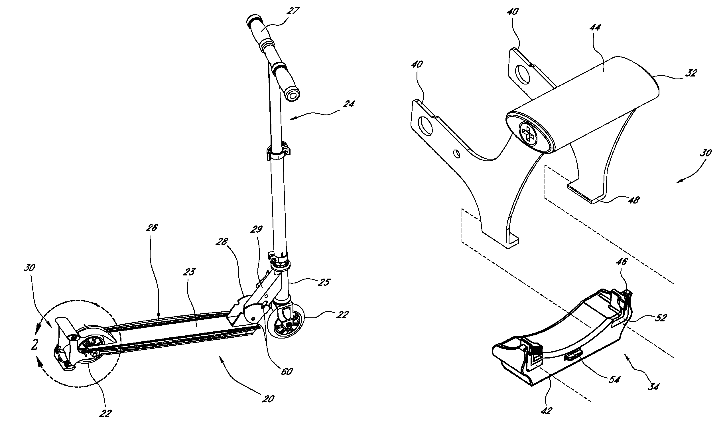 Spark generating device for scooter and removable spark generating cartridge