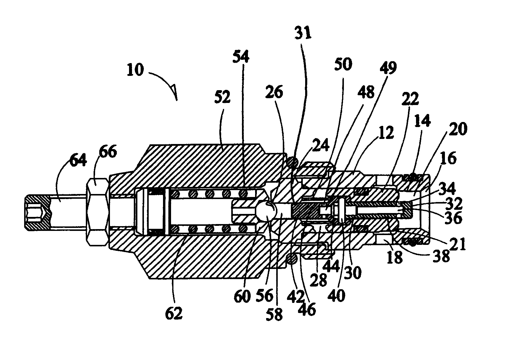 Low pressure rise rate pilot operated poppet relief valve