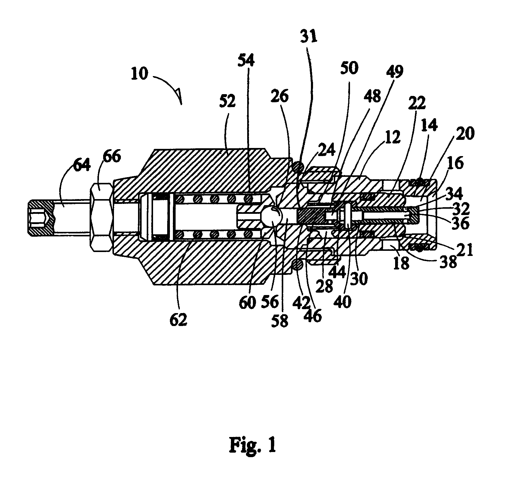 Low pressure rise rate pilot operated poppet relief valve