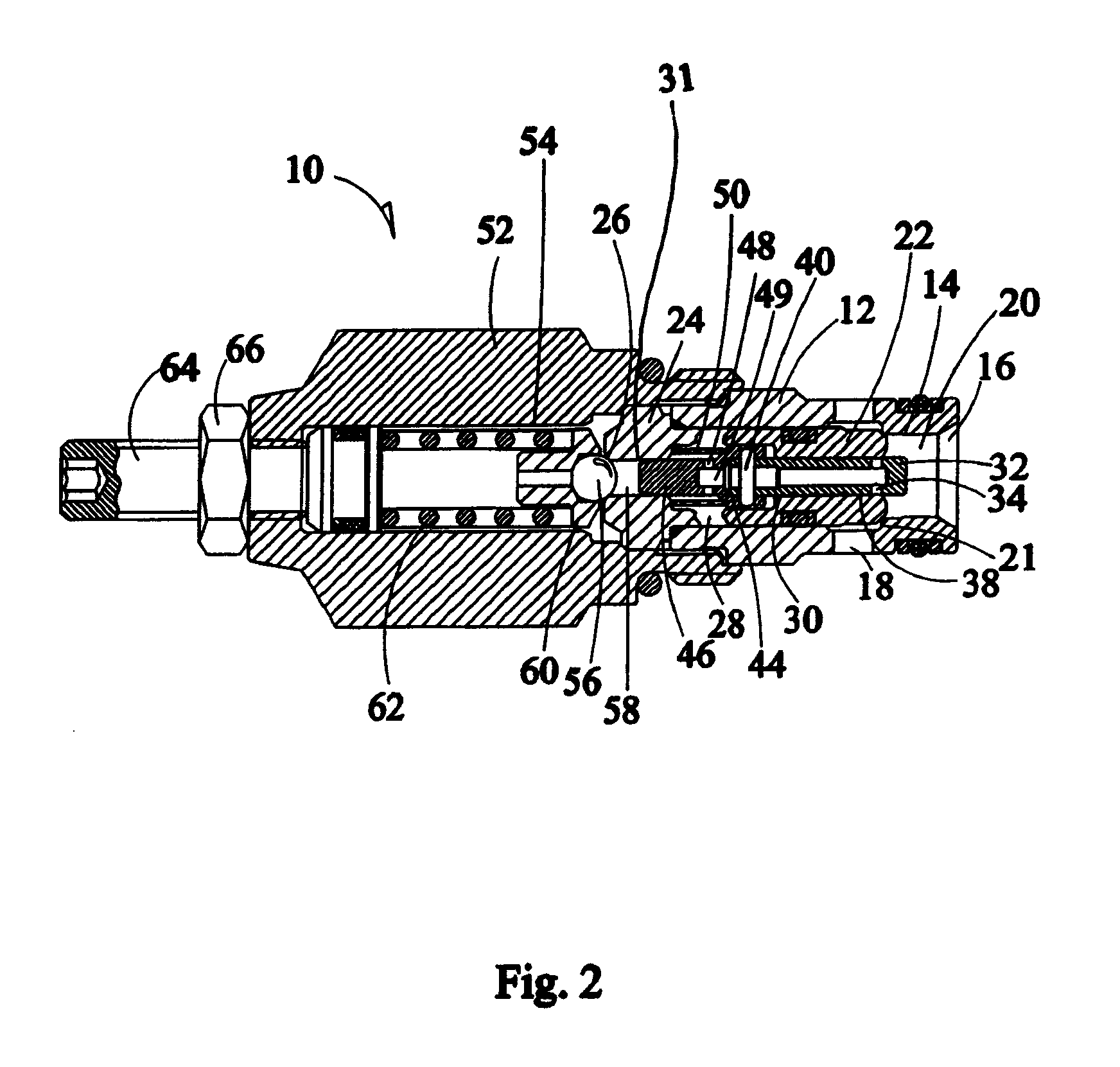 Low pressure rise rate pilot operated poppet relief valve