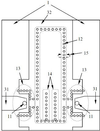 Plane miniaturization communication band-pass filter with broadband external inhibition characteristic