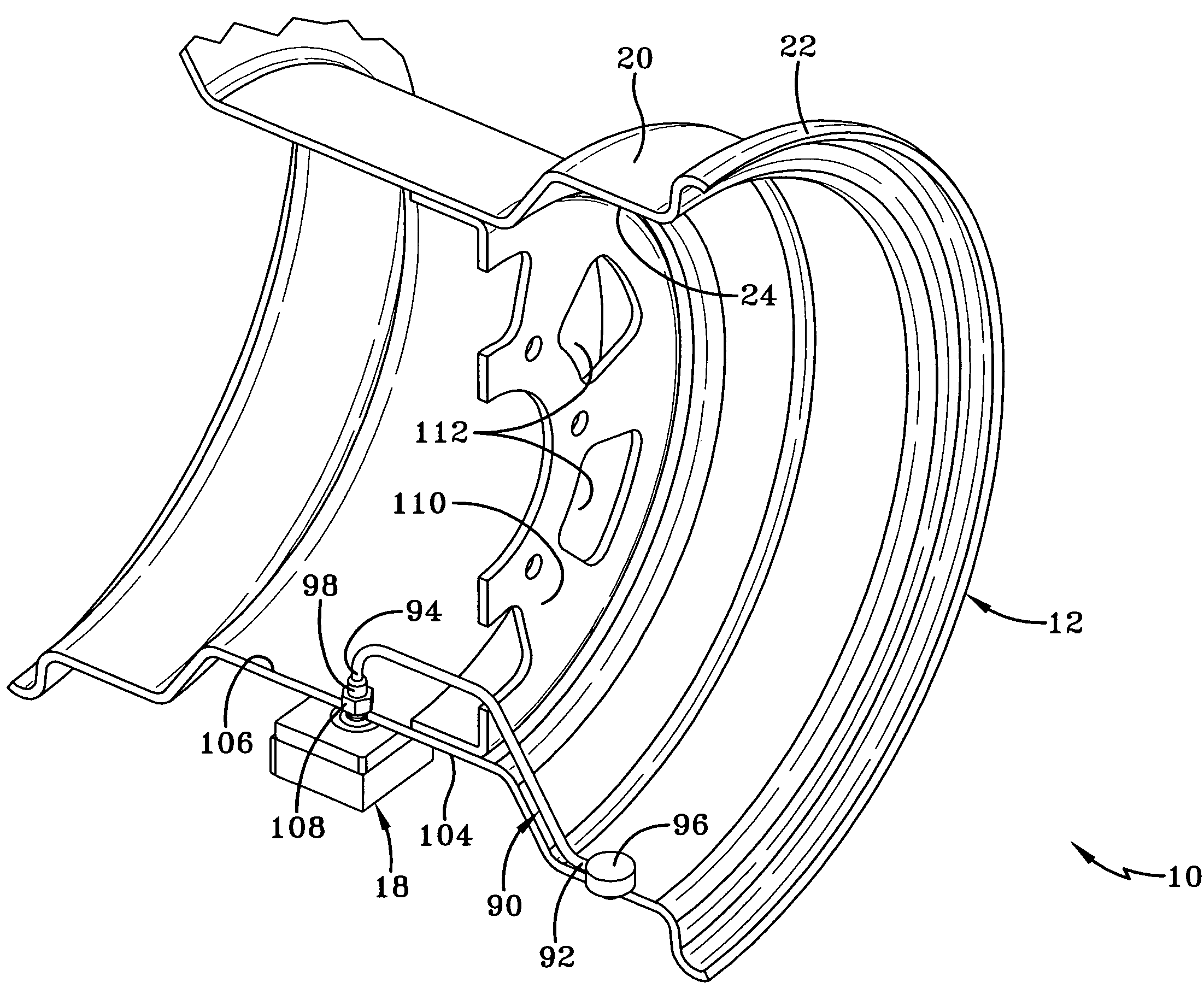 Rim mounted pressure monitoring system for a tire with protected monitoring module