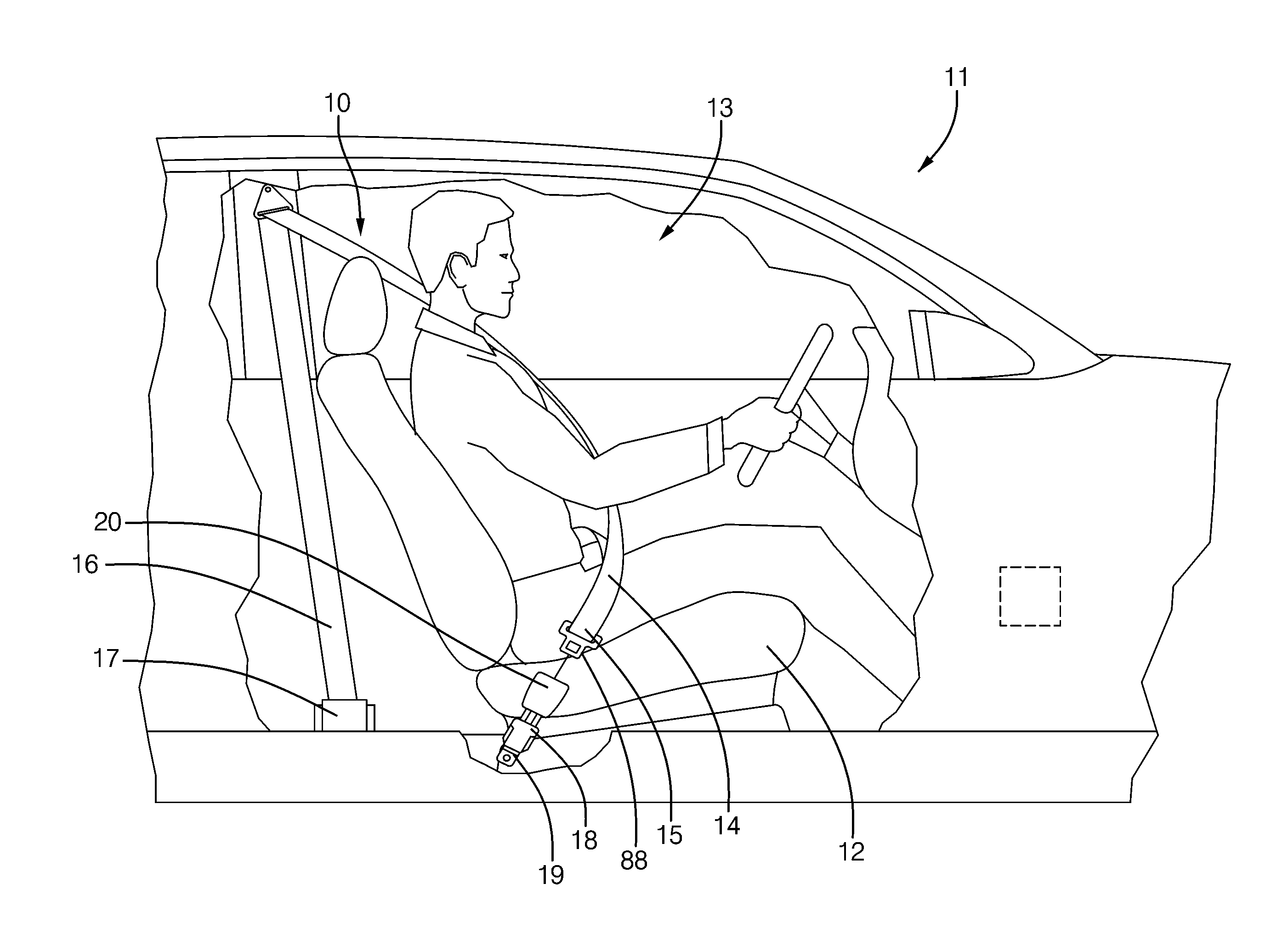 Seat belt system with buckle latch and tension sensor