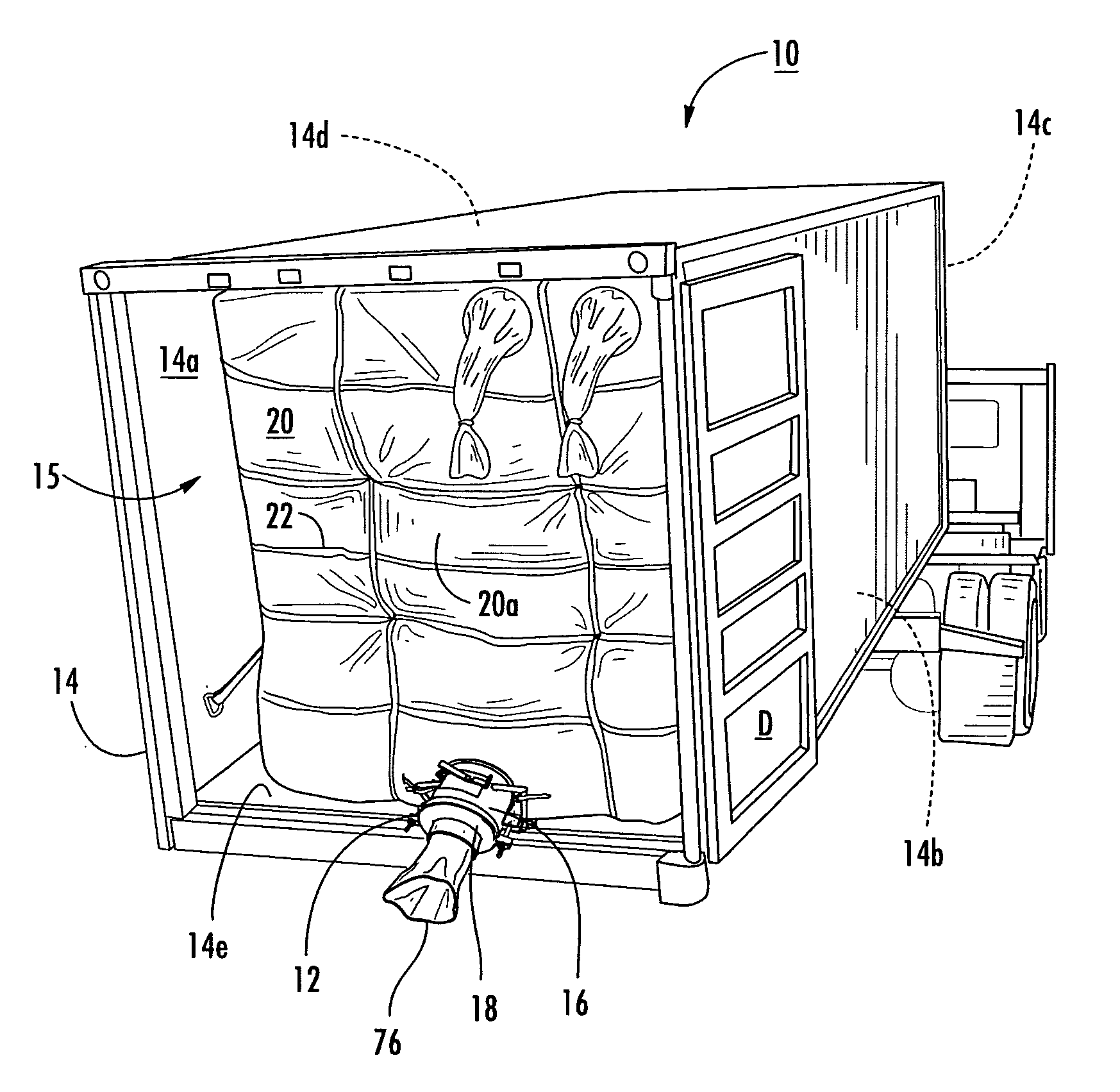 Discharge apparatus for a shipping container